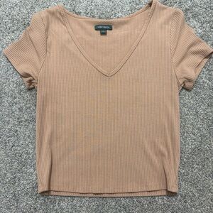 Wild Fable Tan Ribbed Fitted Tee